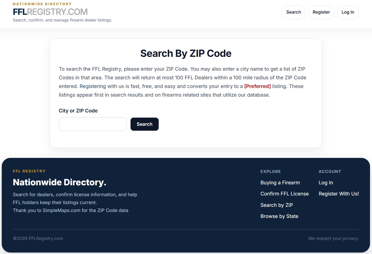 FFL Registry screenshot